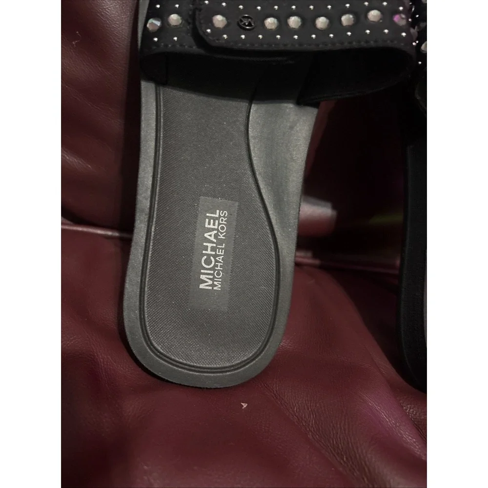 Michael Kors MK Rhinestone Diamond Black Slides Sz 8